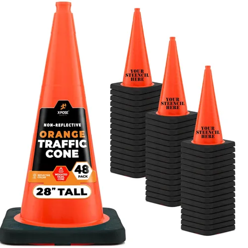 Miniatura 86 de Xpose Safety Cono de tráfico verde lima de 28 pulgadas, paquete de 4, cono de seguridad de PVC de alta calidad para estacionamiento, precaución