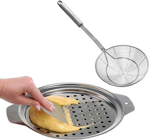 Tapa de acero inoxidable con raspador – Colador de araña de acero inoxidable, cuchara para pasta, cuchara para pasta, juego de fideos de huevo