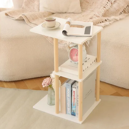 Miniatura 6 de AWASEN Mesa auxiliar en forma de C, mesa auxiliar pequeña para sofá, mesa de sofá de madera de 3 niveles mesa de café para sala de estar, espacio C