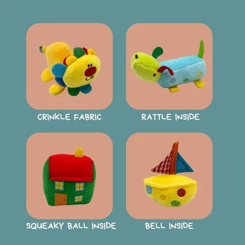 Miniatura 10 de Genius Baby Toys Caja de regalo y juego original de sorpresa, bordado a mano con 8 juguetes sensoriales y táctiles de felpa para bebés, cubo