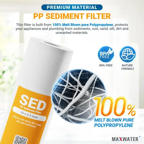 Miniatura 3 de Max Water Cartucho de filtro de agua para sedimentos de 5 micrones, 20 x 2.5 pulgadas, repuesto para sistemas de filtración de agua y suavizantes