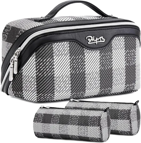Miniatura 36 de BOYATU Bolsa organizadora de maquillaje de viaje, bolsa de cosméticos: Juego de 3 bolsas de maquillaje para mujeres con asa - Bolsas de aseo