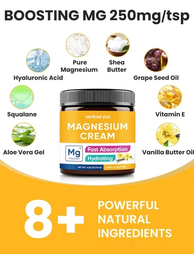 Miniatura 5 de Venture Pal Crema tópica de magnesio, loción hidratante de magnesio de rápida absorción con aceite de coco, manteca de karité y ácido hialurónico