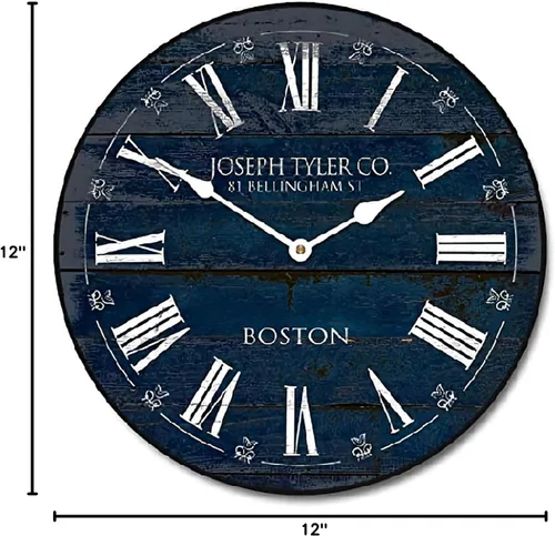 Miniatura 2 de ArogGeld Barnwood - Reloj de pared con números romanos de 12 pulgadas, color azul marino, silencioso, redondo, ideal para cocina, sala de estar