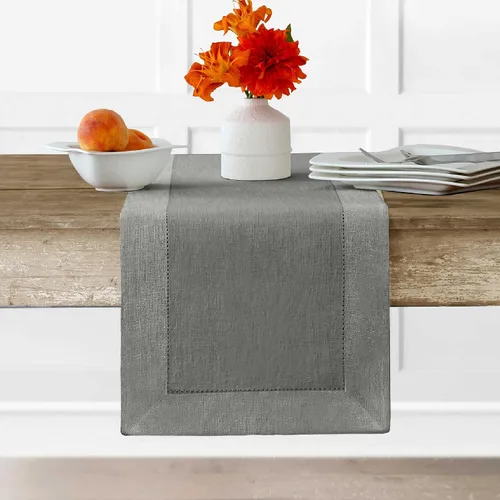 Miniatura 9 de Elrene Home Fashions Villeroy and Boch New Wave - Mantel de tela de lino con borde metálico, redondo, 90 pulgadas, blanco/plateado