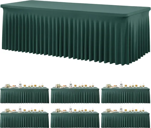 Miniatura 11 de Paquete de 2 manteles de spandex para mesas rectangulares de 8 pies, mantel elástico rosa de 8 pies, manteles ajustados, falda de mesa para fiestas