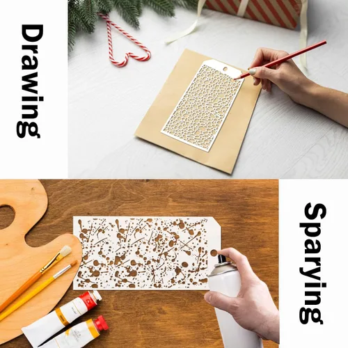 Miniatura 7 de 8 Piezas de Plantillas para Manualidades, Plantillas de Capas de Leopardo Ladrillo Punto para Medios Mixtos Plantillas de Textura para Pintar