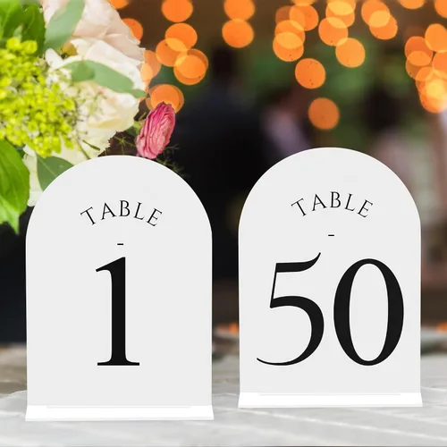 Miniatura 35 de JOYIT Números de Mesa de Boda en Arco 1-10 con Soportes – Letreros Acrílicos Impresos por Ambos Lados de 5" X 7" con Fondo Negro y Texto Blanco