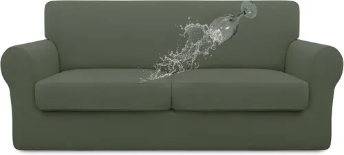 Miniatura 61 de Easy-Going Funda de sofá 100% impermeable doble de 3 piezas, elástica, suave, para perros, para sofá de 2 cojines separados, protector de muebles a