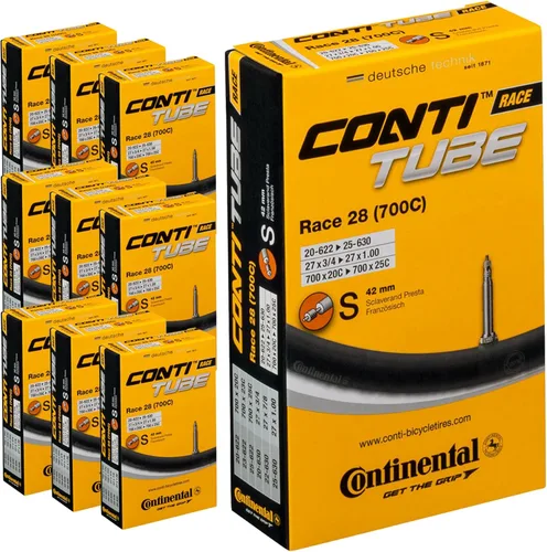 Continental Race 28 - Tubos interiores para bicicleta de carretera, 1.654 in, 10 unidades, color negro, 700 x 20-25 c