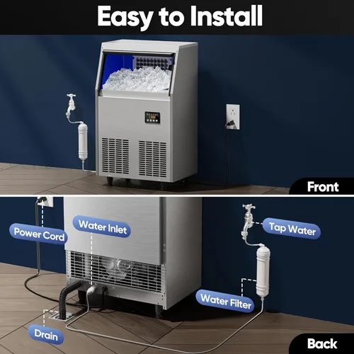 Miniatura 7 de Coolski - Máquina de hielo comercial, 200 libras/24 horas, para debajo del mostrador, con almacenamiento de hielo de 35 libras, máquina de hielo