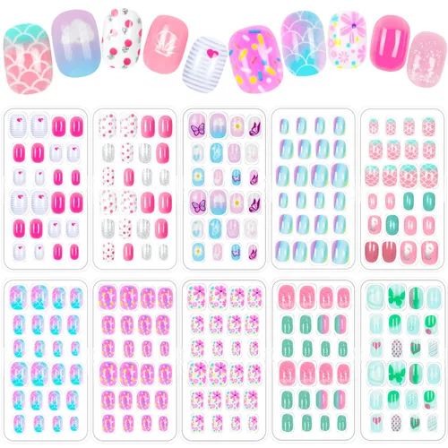 Miniatura 8 de 240 piezas de uñas postizas para niñas, uñas artificiales para niñas, uñas postizas de presión para niñas, uñas de acrílico de cubierta completa