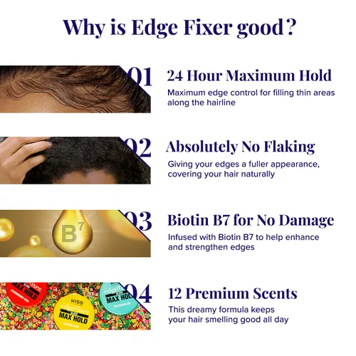 Miniatura 4 de Red by Kiss Edge Fixer 24 Hour Maximum Hold Edge Wax No Flaking Biotina B7 Gel para el cabello con infusión de biotina B7, 1.01 onzas líquidas
