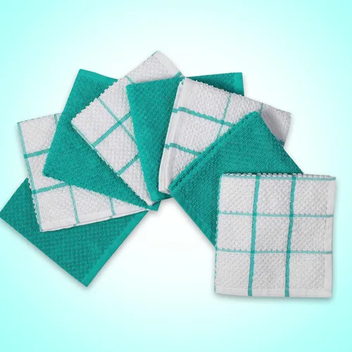 Miniatura 4 de Amour Infini paños de cocina y repasadores, 100 % algodón, muy absorbentes, se pueden lavar a máquina Cuadros verde azulado