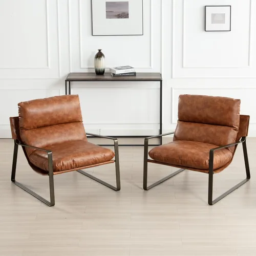 Miniatura 11 de HEAH-YO Juego de 1 silla moderna de piel sintética con cojín extraíble y marco de metal sólido, cómoda silla de lectura para dormitorio, color negro