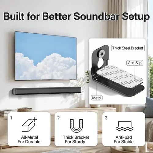 Miniatura 3 de notiela Estante de Montaje para Barra de Sonido para Samsung, Sony, LG, Vizio, Bose, Onn y Más Soporte de Montaje de Pared para Barra de Sonido