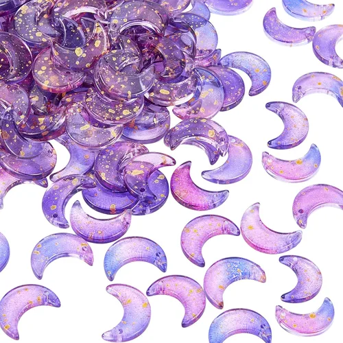 200 dijes de cristal con forma de media luna, colgantes pequeños de cristal con lámina dorada, colgante de luna pequeña con caja de almacenamiento