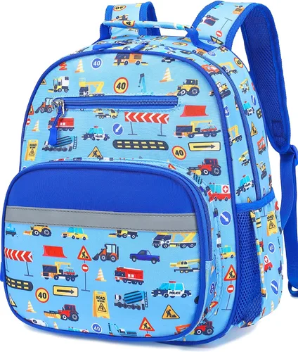 Mochila para niños y niñas, bonita mochila ligera para preescolar, jardín de infantes, primaria, escuela primaria, Carros azules, 12L(Para Niños 5-8