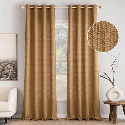 Miniatura 18 de MIULEE Cortinas texturizadas de lino sintético marrón natural de 84 pulgadas de largo, juego de 2 paneles para sala de estar y dormitorio, tejido
