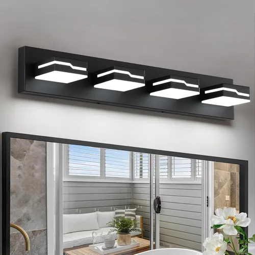 Miniatura 12 de 4 lámparas de acrílico para baño, moderna lámpara negra para tocador de baño, accesorios de iluminación de pared negro mate sobre el espejo, luz LED