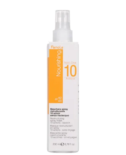 Fanola Mascarilla reestructurante sin enjuague para cabello dañado, tratamiento en aerosol hidratante 10 en 1, protector térmico para hebras secas y