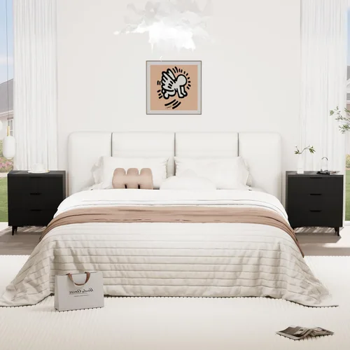 Miniatura 7 de Royal Windsor Mesita de noche acanalada con 3 cajones, mesa auxiliar lateral, armario de almacenamiento de acento, mesita de noche moderna