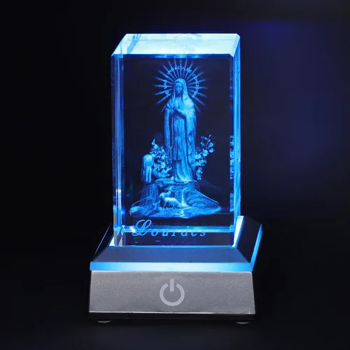 Miniatura 18 de KOMI Estatua de la Virgen María de cristal 3D con base de luz LED, estatuas de madre María grabadas con láser, regalos religiosos para mujeres