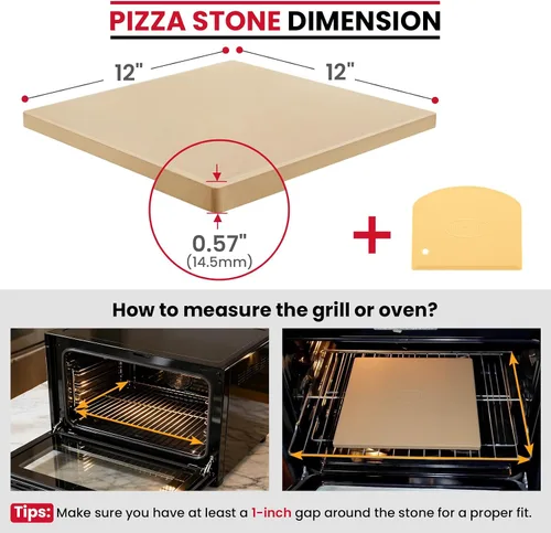 Miniatura 2 de Unicook Piedra para pizza para horno y parrilla, piedra cuadrada de 12 pulgadas para hornear pan, bandeja para hornear cordierita, resistente a