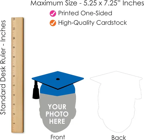 Miniatura 5 de Big Dot of Happiness Gorra de graduación azul con foto personalizada, decoraciones divertidas con recortes de cara, esenciales de decoración