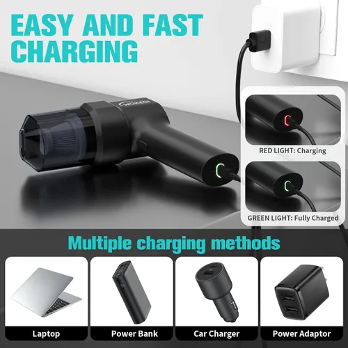 Miniatura 5 de Mini aspiradora de mano para automóvil, aspiradora portátil inalámbrica de 10000 PA con batería de 2000 mAh, aspiradora 2 en 1 y plumero de aire