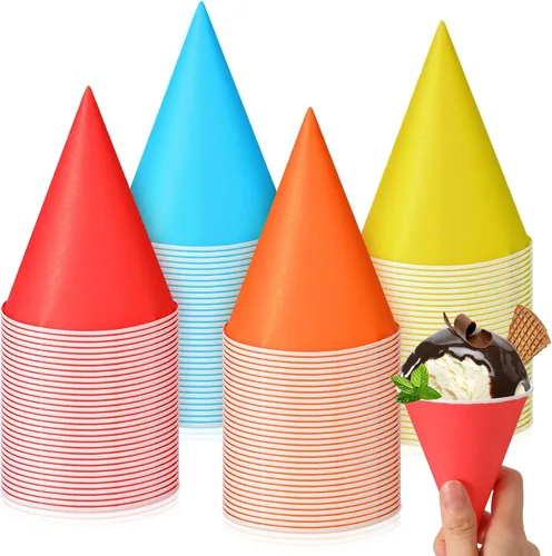 Eaasty 50 tazas de cono de nieve desechables de 4.5 onzas, conos de nieve de colores a lunares, a prueba de fugas, para aguanieve, helado, sorbete,
