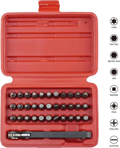 Miniatura 3 de K402 - Juego de puntas de destornillador con llave de trinquete, 1/4 pulgadas, 34 piezas