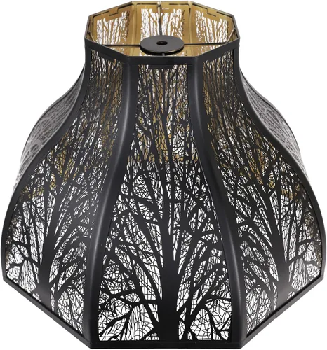 Pantalla de metal grande con diseño de bosque grabado, 5.32 x 13 x 9.5 pulgadas, 8 pétalos, forma de loto, se adapta a lámpara de pie, lámpara de
