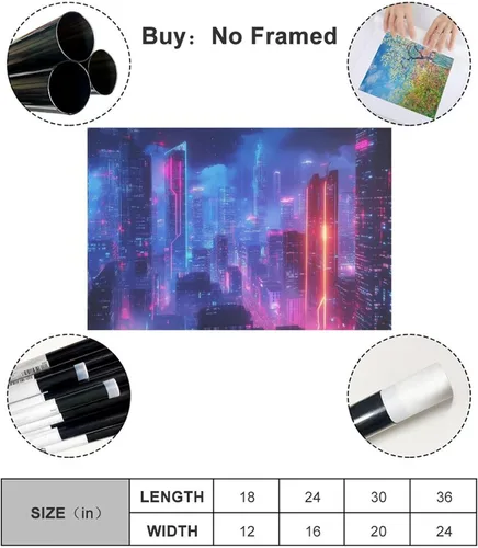 Miniatura 2 de ZMLIS Dreamy Neon Cyberpunk Poster, Retro Futuristic Wall Art Print, Niche Urban Night City Home Decor Canvas Poster Bedroom Decor Sports Landscape