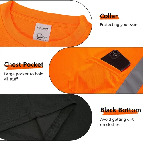 Miniatura 3 de ProtectX Camiseta de seguridad reflectante de manga corta de alta visibilidad, camisas de alta visibilidad transpirables resistentes para hombres