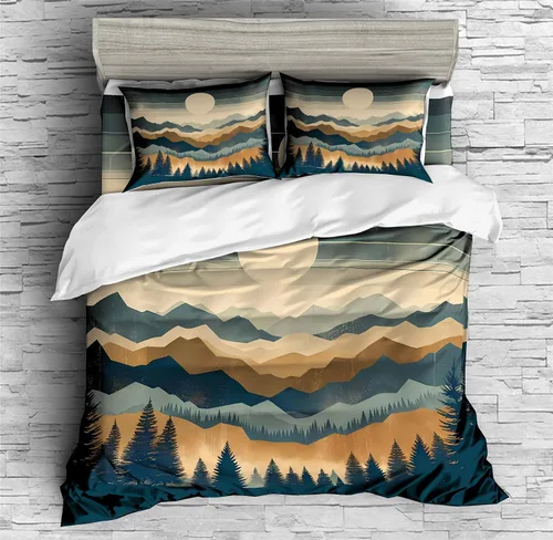 REALIN Hawthorn Bedding - Juego de funda de edredón 3D, juego de cama de bosque japonés y río de montaña de 2/3/4 piezas, fundas de edredón,