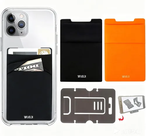 Miniatura 13 de Cartera para tarjetas de teléfono con bloqueo RFID, doble bolsillo seguro, ultradelgada, autoadhesiva, funda para tarjetas de crédito, calcomanía