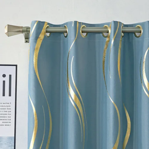 Miniatura 6 de MYRU Juego de 2 paneles de cortinas cortas de cocina para dormitorio, cortinas de rayas con estampado de aluminio para sala de estar