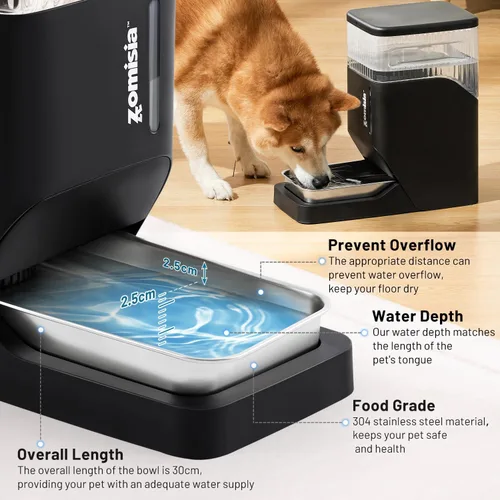 Miniatura 4 de ZOMISIA Dispensador Automático de Agua para Perros 8L con Tazón de Acero Inoxidable, Tazón de Agua de Gran Capacidad por Gravedad para Perros