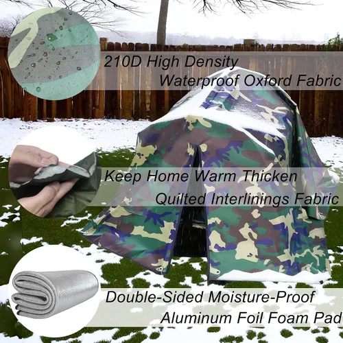Miniatura 5 de Casa plegable para gatos callejeros para exteriores, 23.6 pulgadas, refugio aislado acolchado verde militar con mosca impermeable de camuflaje, 2