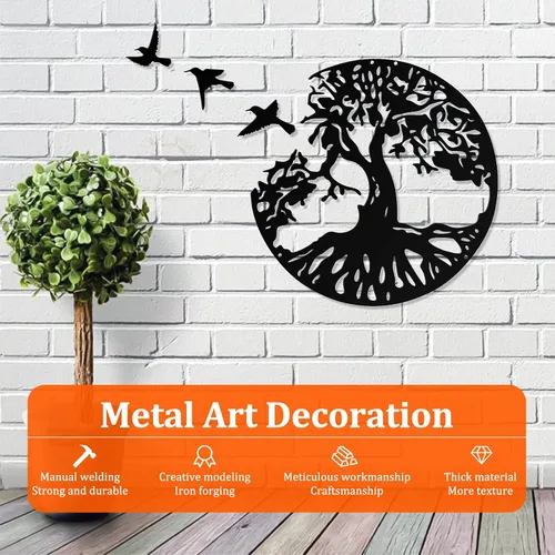 Miniatura 4 de LZAOA Arte de pared de metal con 3 pájaros, 4 piezas de arte decorativo de pared de metal negro con 3 pájaros para sala de estar, baño, cocina
