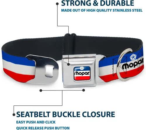 Miniatura 4 de Collar de perro hebilla de cinturón de seguridad Mopar Logo Stripe Azul Blanco Rojo 9.5 a 13 pulgadas 1.0 pulgadas de ancho