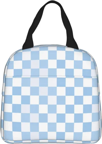 Miniatura 27 de Lonchera con diseño a cuadros azules aislada, bolsa térmica para almuerzo para adultos, niños, niñas, mujeres, oficina, trabajo, escuela, picnic