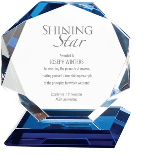 Miniatura 8 de Baudville Premio de trofeo de cristal luminario grabado personalizado - Destacados azules - Viene con elegante caja de regalo negra Lágrima