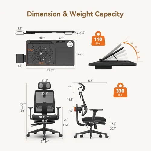 Miniatura 2 de Silla de oficina Newtral ergonómica con reposapiés, soporte lumbar autoajustable, silla de escritorio de respaldo alto con apoyabrazos 4D, bloqueo