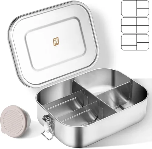 Miniatura 9 de GOLDEN KEY Caja Bento de acero inoxidable de 27 onzas para niños, lonchera de acero inoxidable de 27.1 fl oz con contenedor de condimentos a prueba