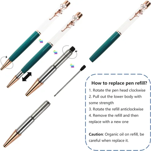 Miniatura 2 de Oddmoal Paquete de 12 bolígrafos flotantes coloridos de tubo vacío con flor líquida llena de arena, bolígrafos creativos de metal con giro vacío