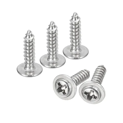 Miniatura 38 de uxcell ST3x6mm Phillips Pan Head Tornillo Autorroscante con Arandela, 100 piezas - Tornillo de madera de acero inoxidable 304 rosca completa (plata)