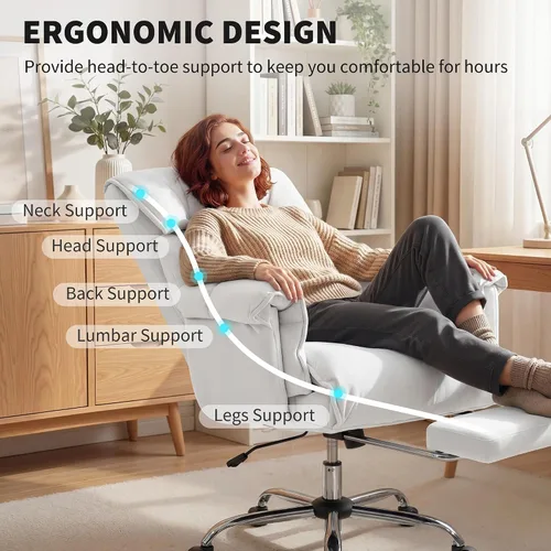 Miniatura 4 de HOMCOM Silla de oficina ejecutiva cómoda con reposapiés, silla giratoria reclinable de escritorio para computadora con respaldo alto plegable, cojín