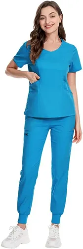 Miniatura 37 de niaahinn Conjunto de uniformes médicos para mujer, uniformes de enfermería, cuello en V clásico y pantalones quirúrgicos para correr
